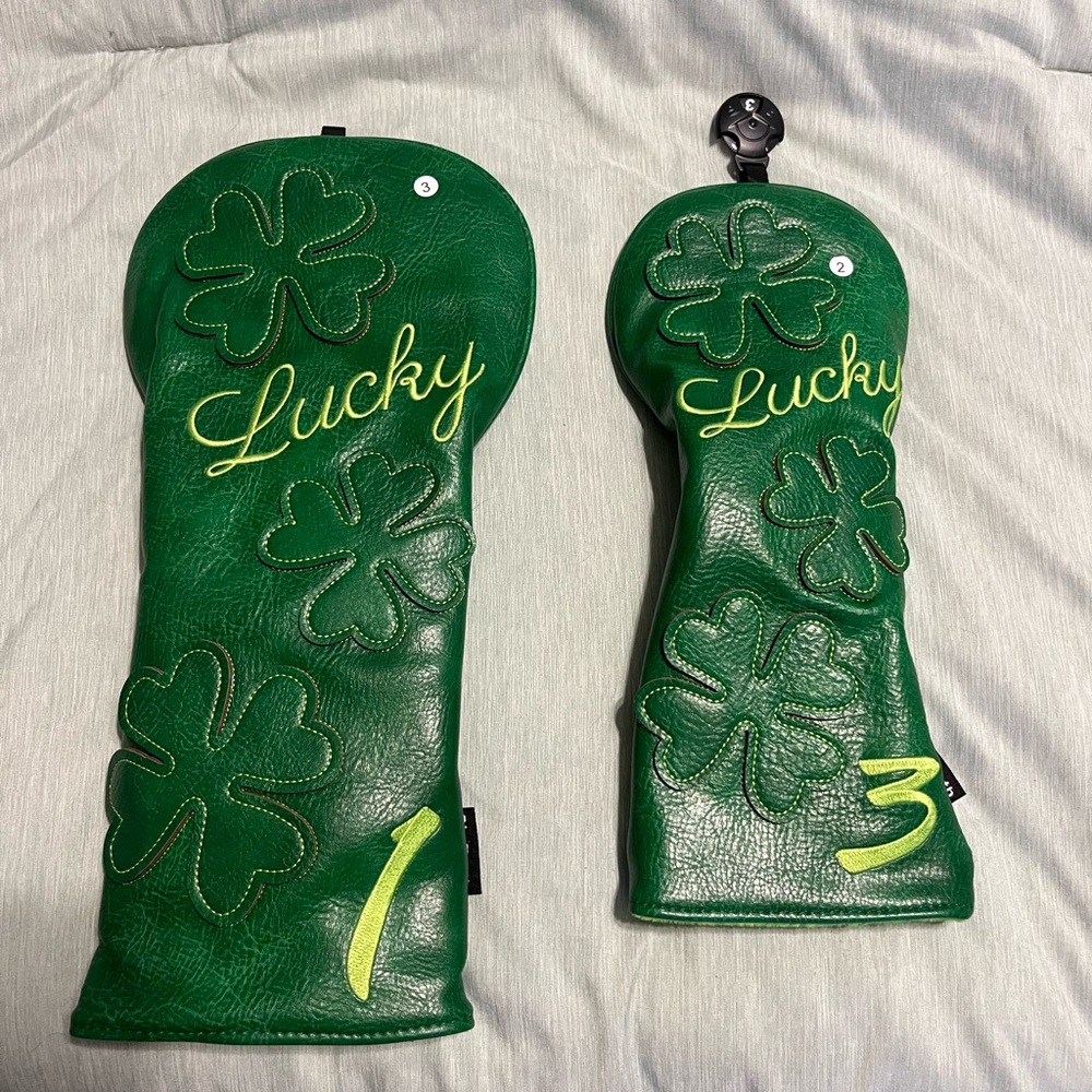 Lucky Shamrock Green Leather Golf Headcovers Set